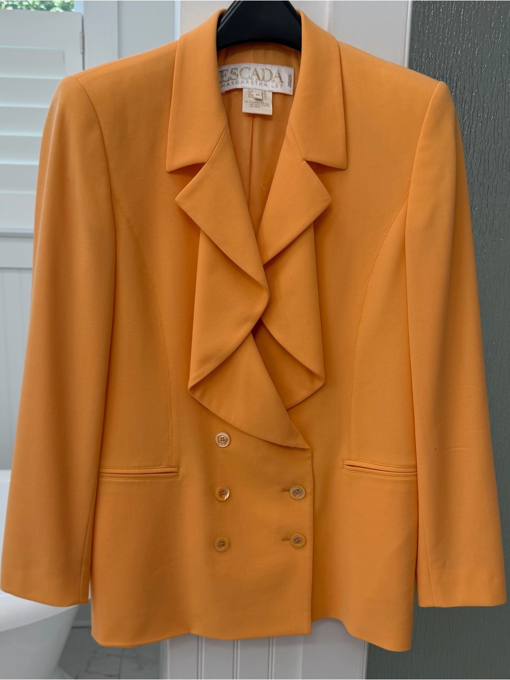 Escada Margaretha Ley Virgin Wool Skirt Suit 8 Apricot Orange Vintage Luxe - Picture 3 of 16